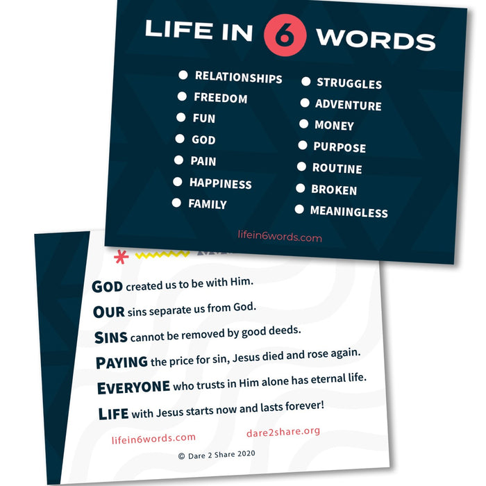 Life in 6 Words GOSPEL Cards 20 Pack