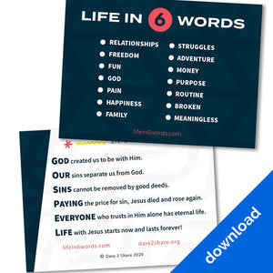 Li6W Cards - Life in 6 Words Gospel Cards - Evangelism Tool - Download